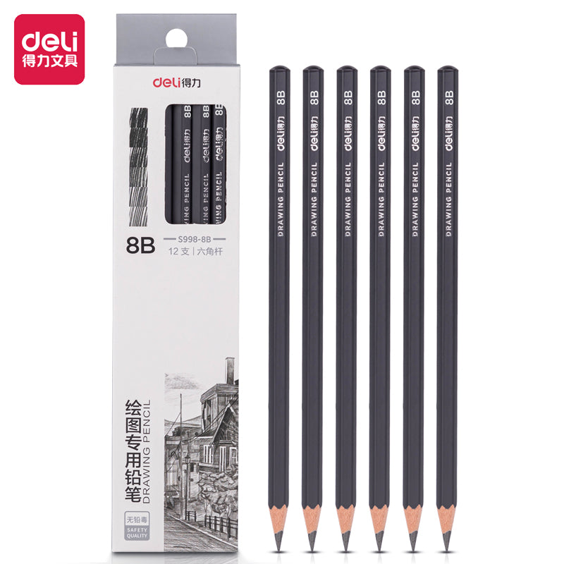 Deli Pencil-8B-Black | Non-toxic barrel | smooth and consistent