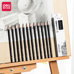 Deli Pencil-6B-Black | Soft wood barrel | Extra dark 1.2 H graphite | Non-smudge