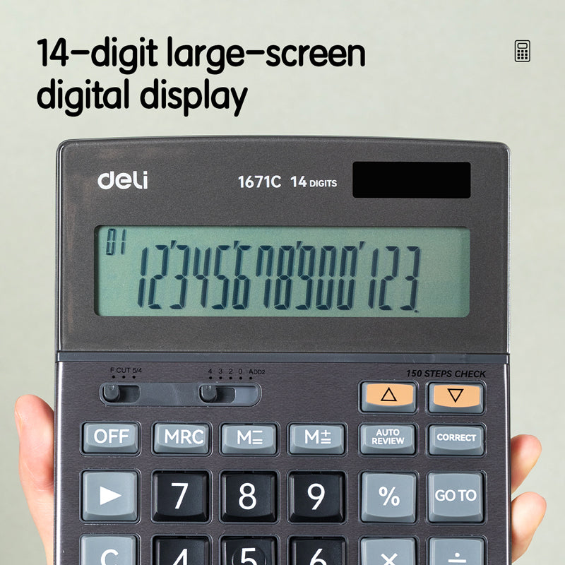 Deli Desktop Calculator | 150 step check | Metal body | 14 Digits