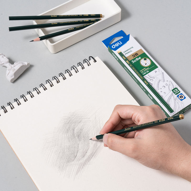 Deli Pencil-Hex-2B-Green | Soft-wood | Smooth drawing | Safe