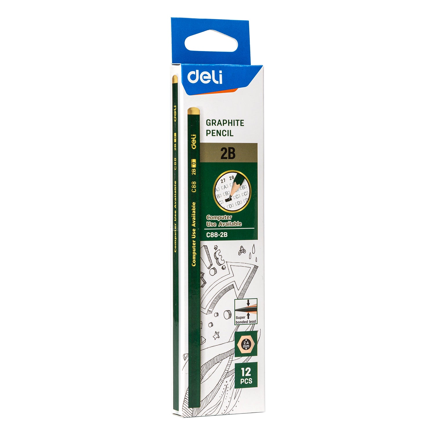 (EC88-2B) Deli Pencil-Hex-2B-Green