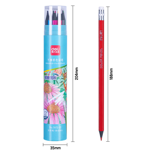 (7072-12)Deli Erasable ColoredPencil Tin
