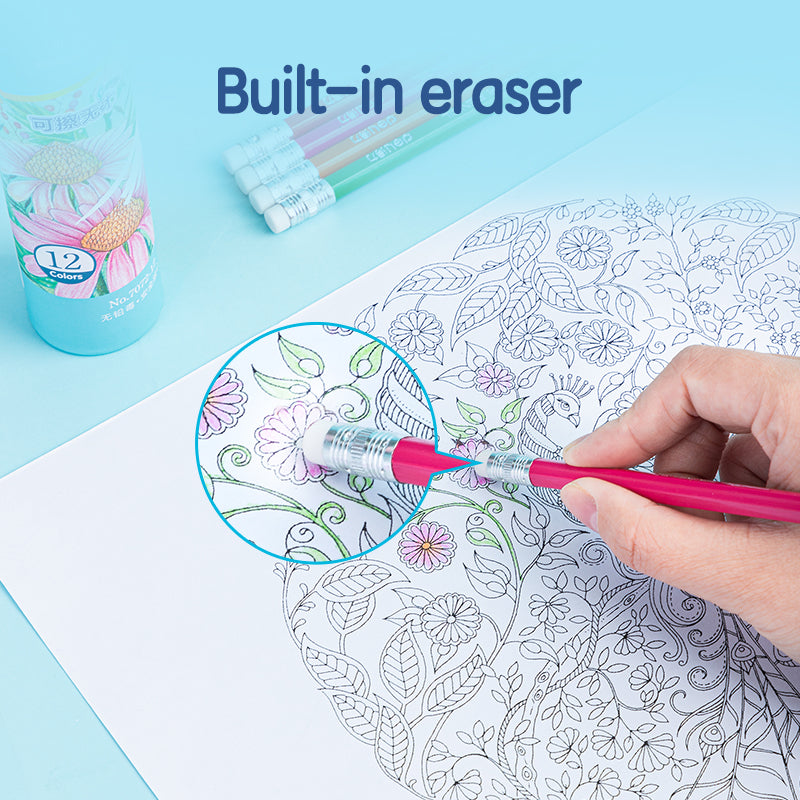 Deli Erasable Colored Pencil Tin | Vibrant | Erasable | Non toxic | 12 colors