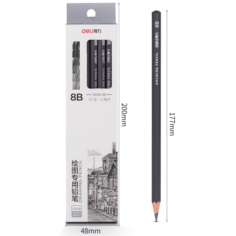 Deli Pencil-8B-Black | Non-toxic barrel | smooth and consistent