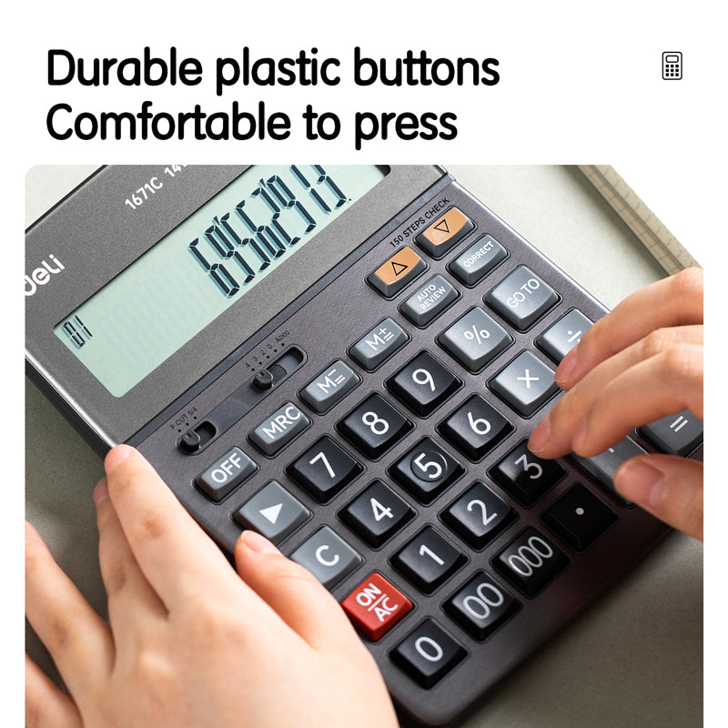 Deli Desktop Calculator | 150 step check | Metal body | 14 Digits