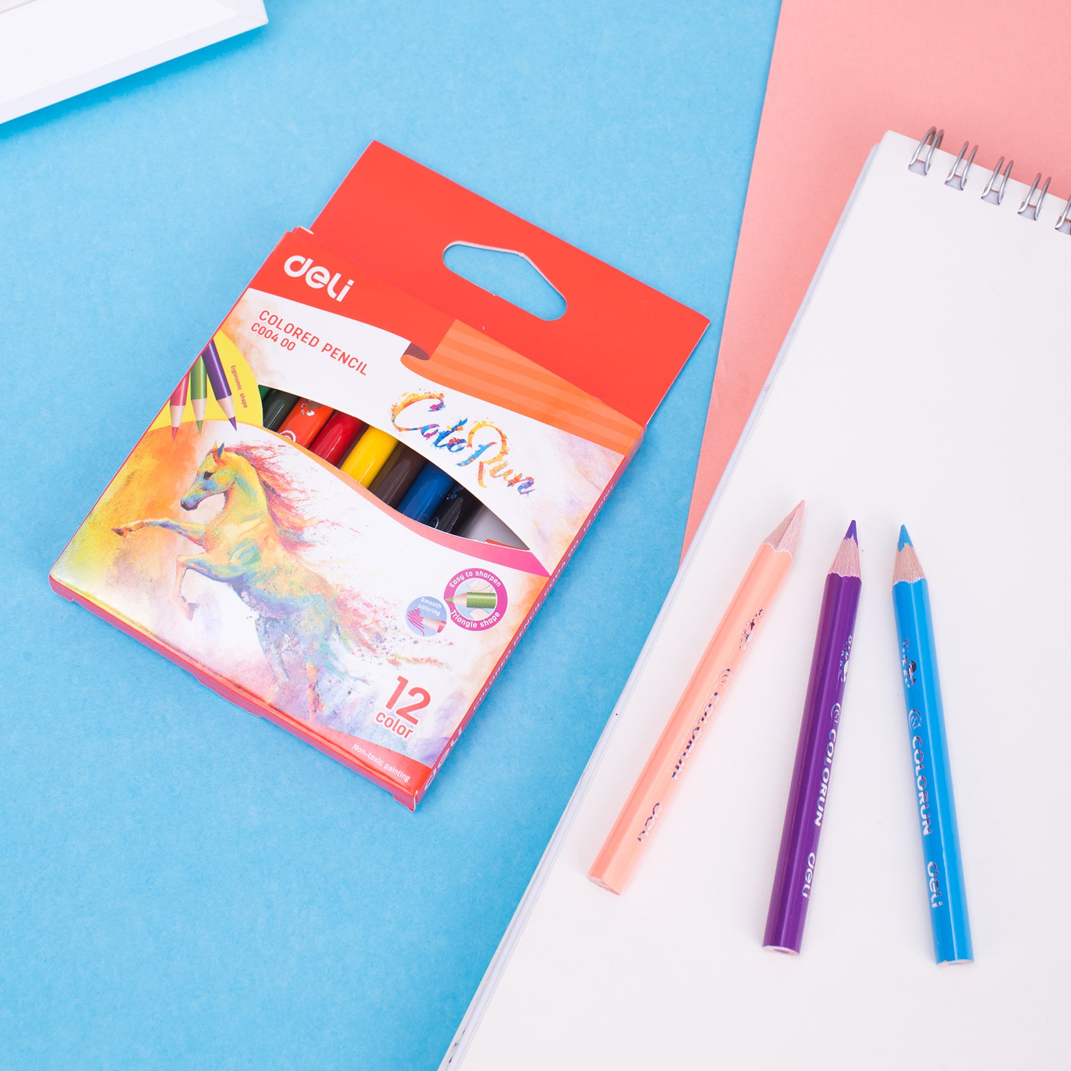 Colorun Colored Pencil-Half-12 | High Quality | Vibrant | Safe | 12 colors | handy