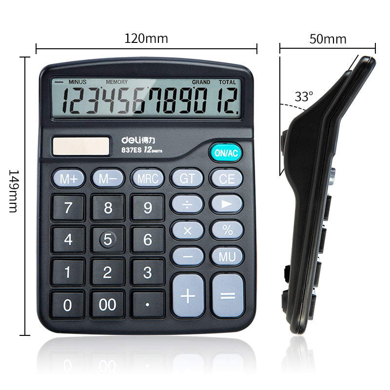 Desktop Calculator-12-Black | 1,000,000+ button life | 145° wide-view design | 3-year warranty