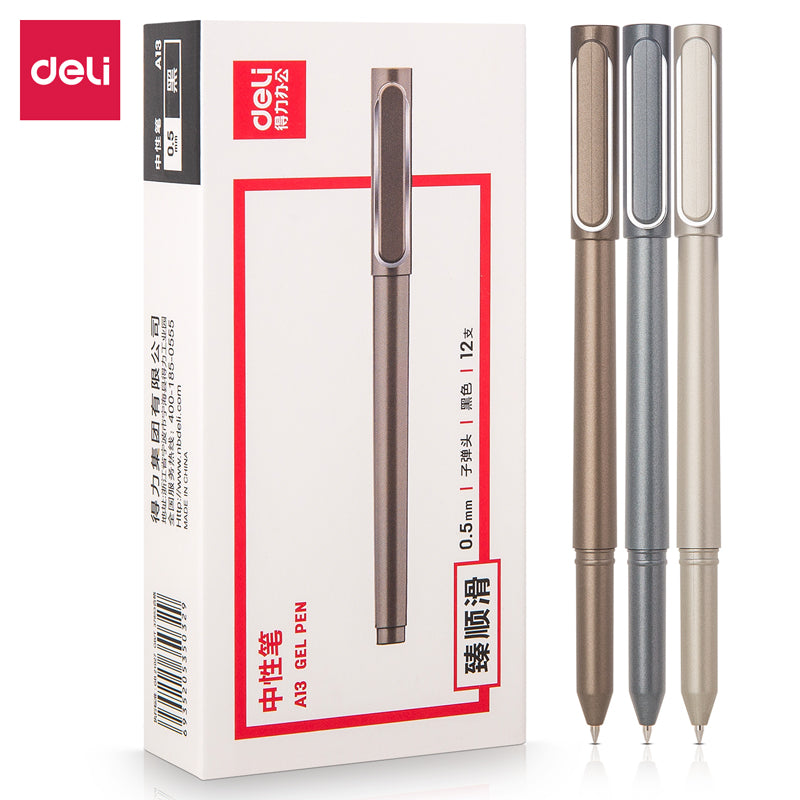 (A13) Deli  Gel pen-0.5- A13-BK | Triangular body | Lower refills | Lightning fast writing speed