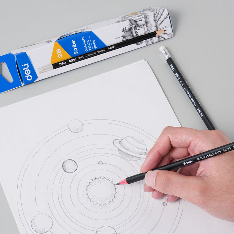 Scribe Pencil -2B-Tri-Black | High quality graphite | Durable eraser