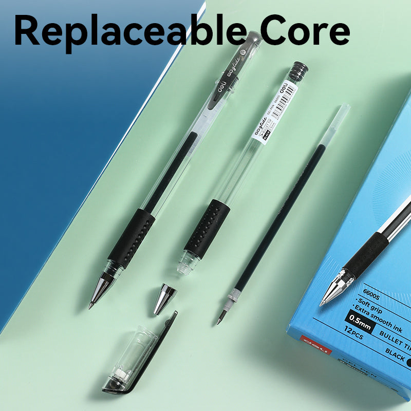 Deli Go Glide Gel Pen-0.5-BK | Ultra Smooth | 0.5mm | Soft grip