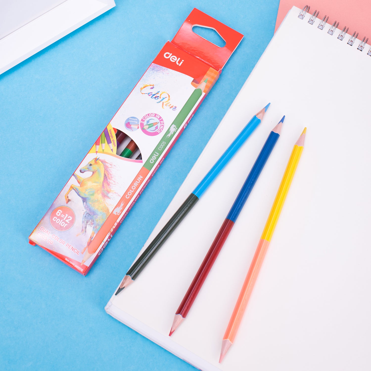 Colorun Dual Colored Pencil-6 | Double sided design | Non-toxic | Vibrant | 6 pencils 12 colors