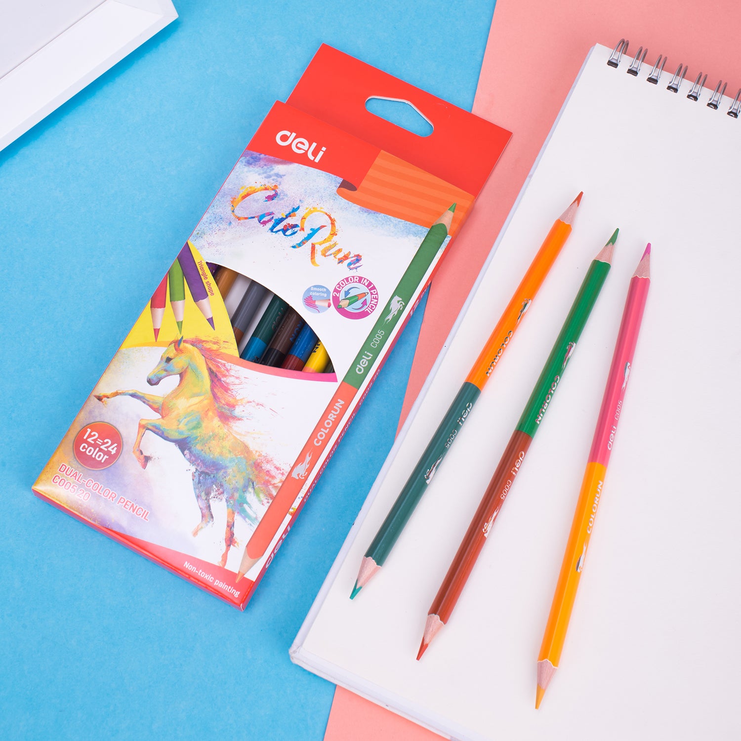 Colorun Dual Colored Pencil-12 | Double ended design | Non-toxic | High quality | 12 pencils 24 colors