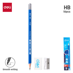 iSelect Pencil-HB-Hex-Blue - 10 Pcs Pack | Strong lead | Super dark writing | Free sharpener-eraser |