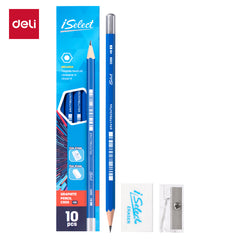 iSelect Pencil-HB-Hex-Blue - 10 Pcs Pack | Strong lead | Super dark writing | Free sharpener-eraser |