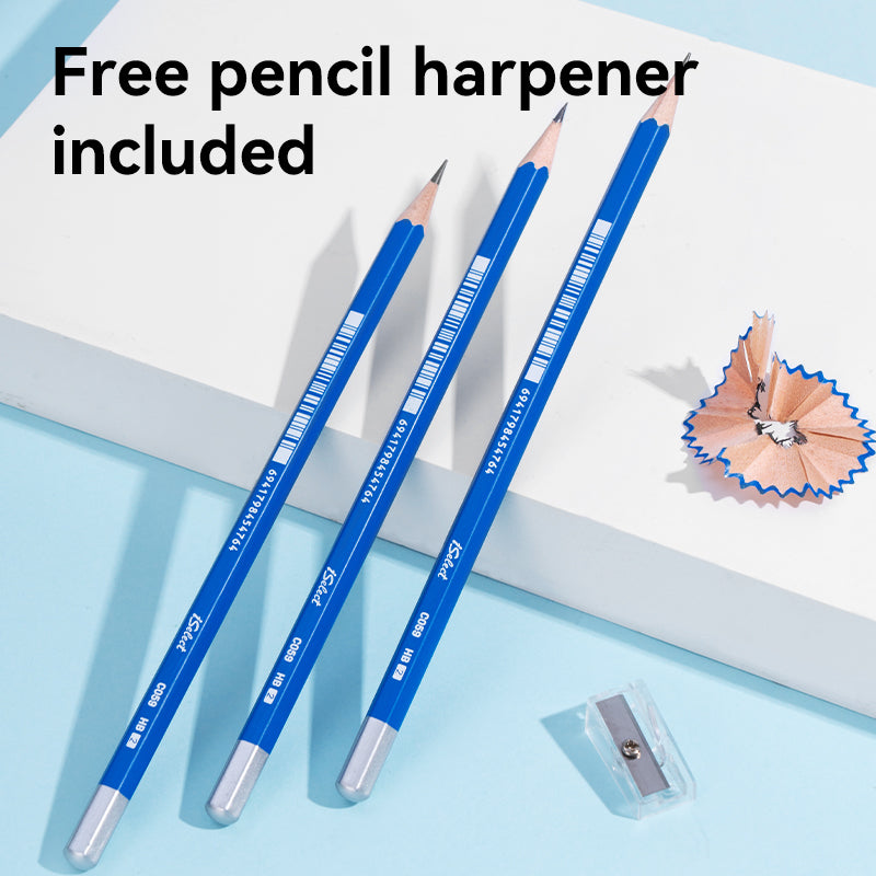 iSelect Pencil-HB-Hex-Blue - 10 Pcs Pack | Strong lead | Super dark writing | Free sharpener-eraser |