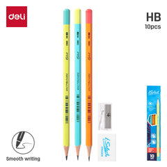 iSelect Pencil-HB-Hex-Colorful barrel - 10 Pcs Pack | Strong lead | Super dark writing | Free sharpener-eraser | Multi-color barrel