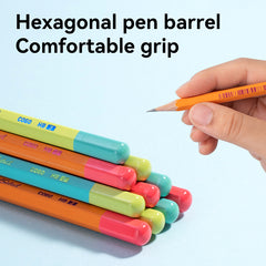 iSelect Pencil-HB-Hex-Colorful barrel - 10 Pcs Pack | Strong lead | Super dark writing | Free sharpener-eraser | Multi-color barrel