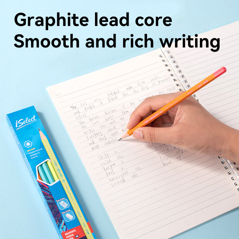 iSelect Pencil-HB-Hex-Colorful barrel - 10 Pcs Pack | Strong lead | Super dark writing | Free sharpener-eraser | Multi-color barrel