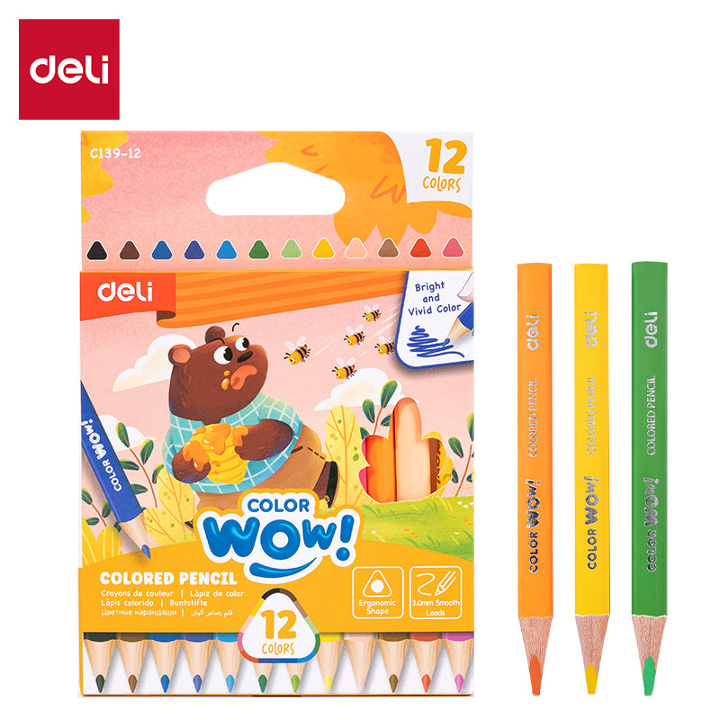 WOW Colored Pencil-Half-12 | Vibrant | Triangular barrel | Reliable | 12 colors | Handy