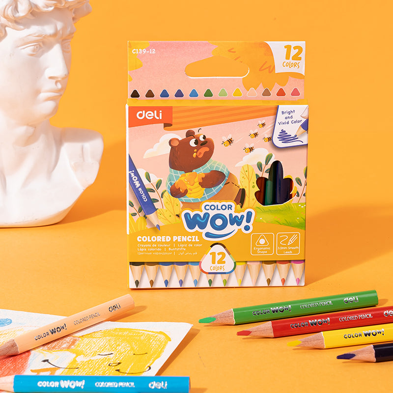 WOW Colored Pencil-Half-12 | Vibrant | Triangular barrel | Reliable | 12 colors | Handy