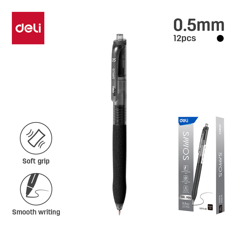 Deli SMOS  Gel pen-0.5mm-BK | Faux leather grip | Smudge free | 0.5mm tip precision