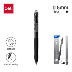 Deli SMOS  Gel pen-0.5mm-BK | Faux leather grip | Smudge free | 0.5mm tip precision
