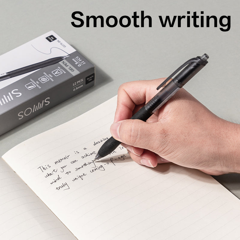 Deli SMOS  Gel pen-0.5mm-BK | Faux leather grip | Smudge free | 0.5mm tip precision