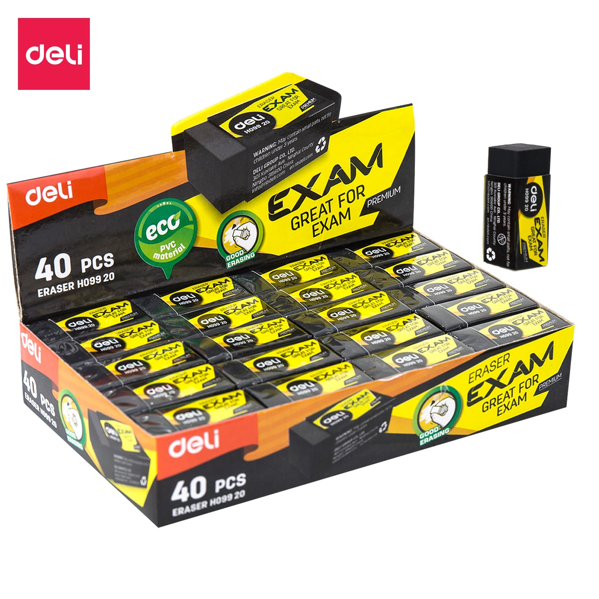 Deli Exam Eraser-Black | Dust-free | Easy cleaning