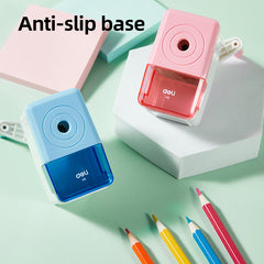 Deli Rotary pencil Sharpener -8mm-BL | Blue color | Anti lead breaking | Large shaving bucket