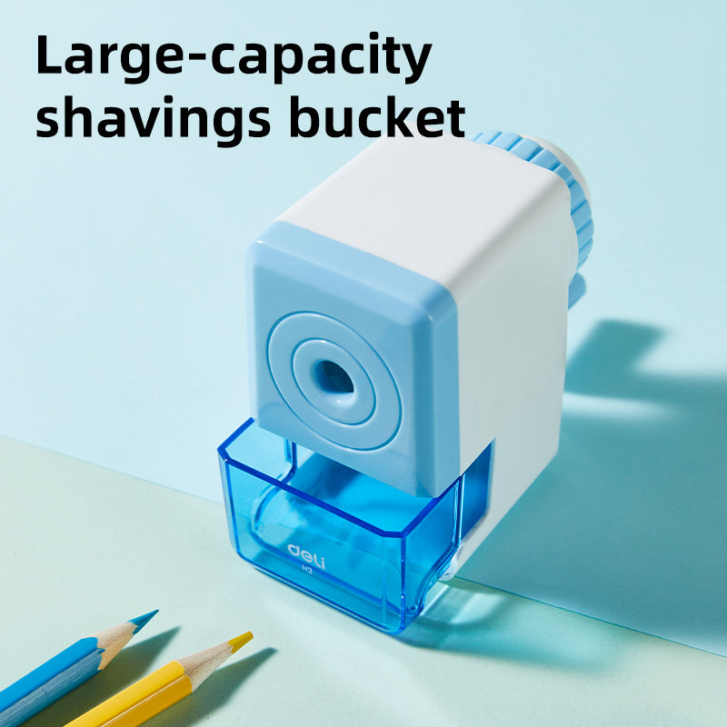 Deli Rotary pencil Sharpener -8mm-BL | Blue color | Anti lead breaking | Large shaving bucket