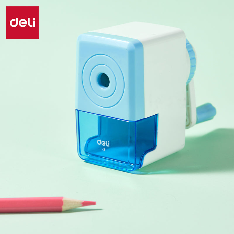 Deli Rotary pencil Sharpener -8mm-BL | Blue color | Anti lead breaking | Large shaving bucket