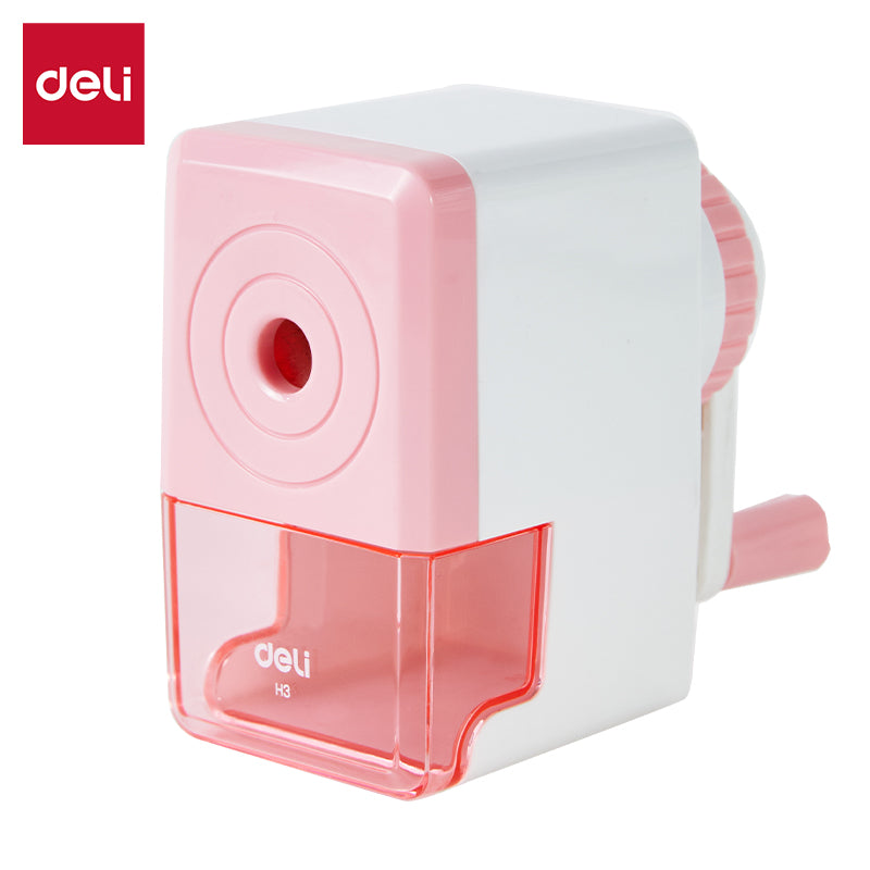 Deli Rotary pencil Sharpener -8mm-PK | Pink color | Anti lead breaking | Large shaving bucket