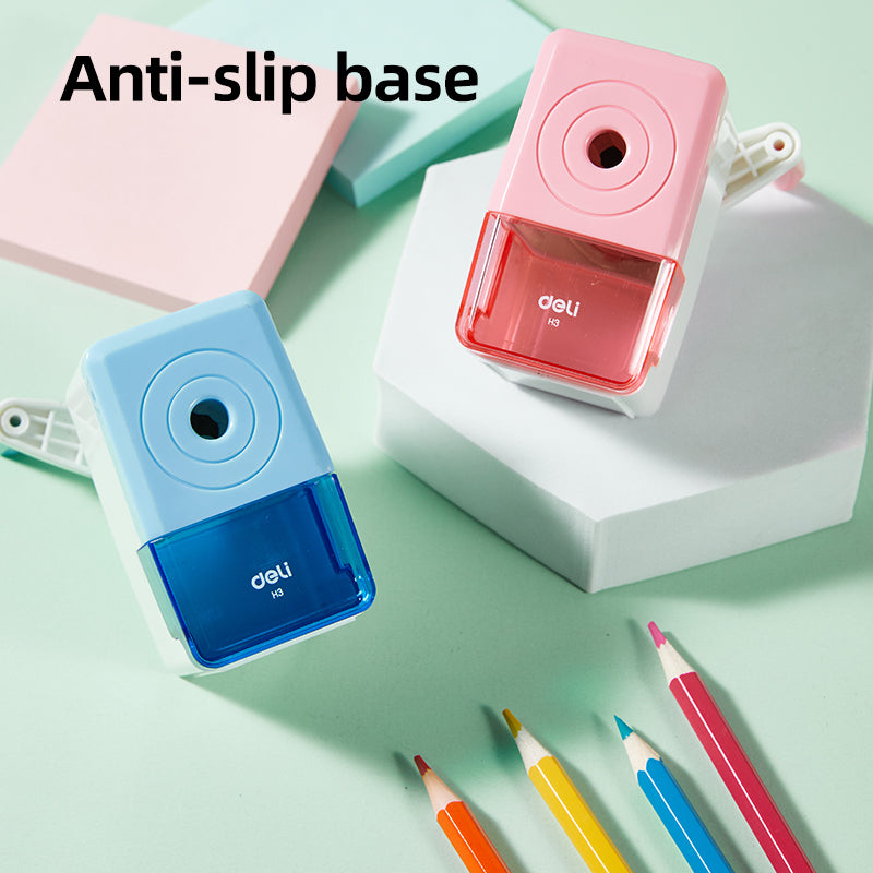 Deli Rotary pencil Sharpener -8mm-PK | Pink color | Anti lead breaking | Large shaving bucket