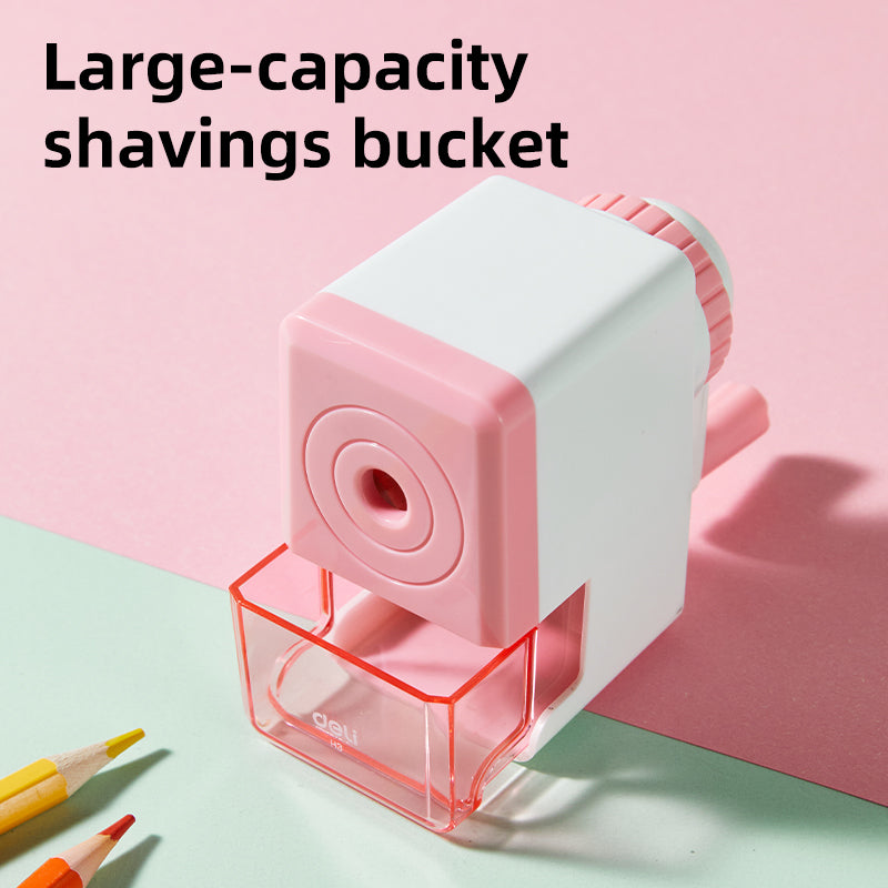 Deli Rotary pencil Sharpener -8mm-PK | Pink color | Anti lead breaking | Large shaving bucket