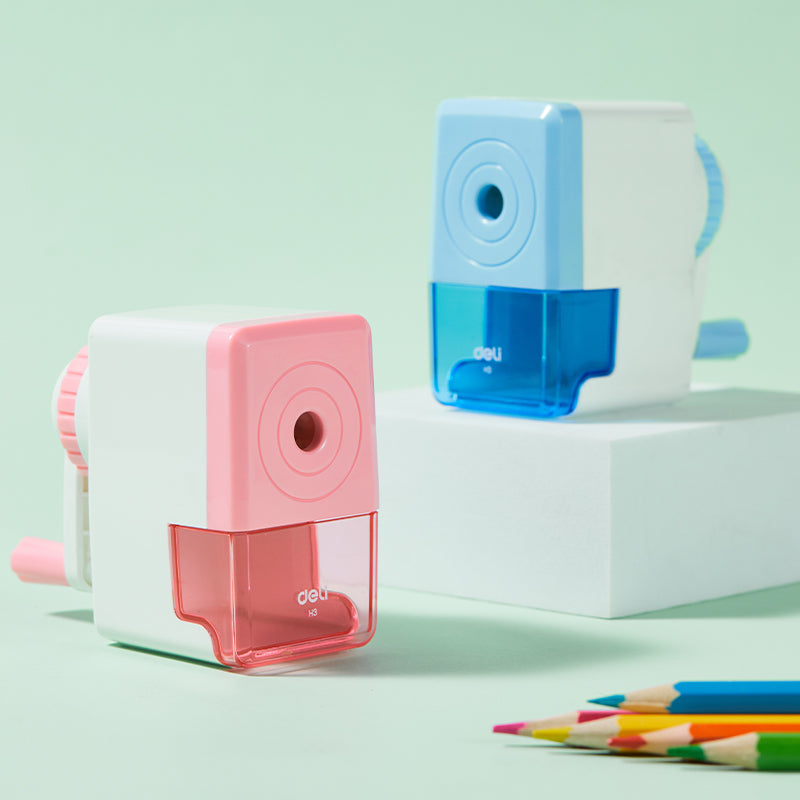 Deli Rotary pencil Sharpener -8mm-PK | Pink color | Anti lead breaking | Large shaving bucket