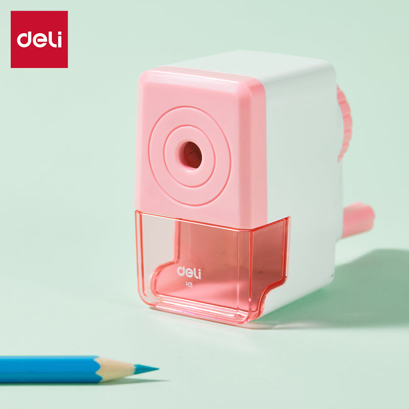 Deli Rotary pencil Sharpener -8mm-PK | Pink color | Anti lead breaking | Large shaving bucket