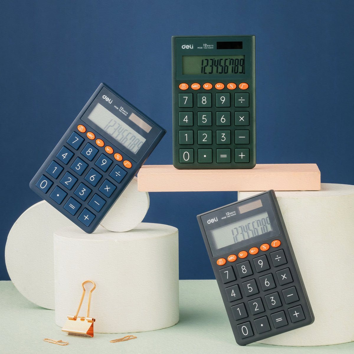 Portable Calculator-Green-12 | Large display | Dual power source | Tablet keys | 3 year warranty