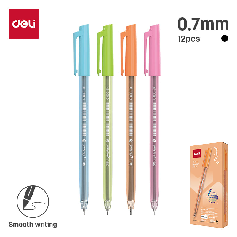 Deli Ballpoint pen-0.7mm-BK |  Smooth and effortless writing | Low viscosity ink