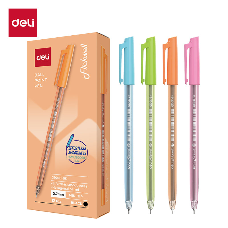 Deli Ballpoint pen-0.7mm-BK |  Smooth and effortless writing | Low viscosity ink