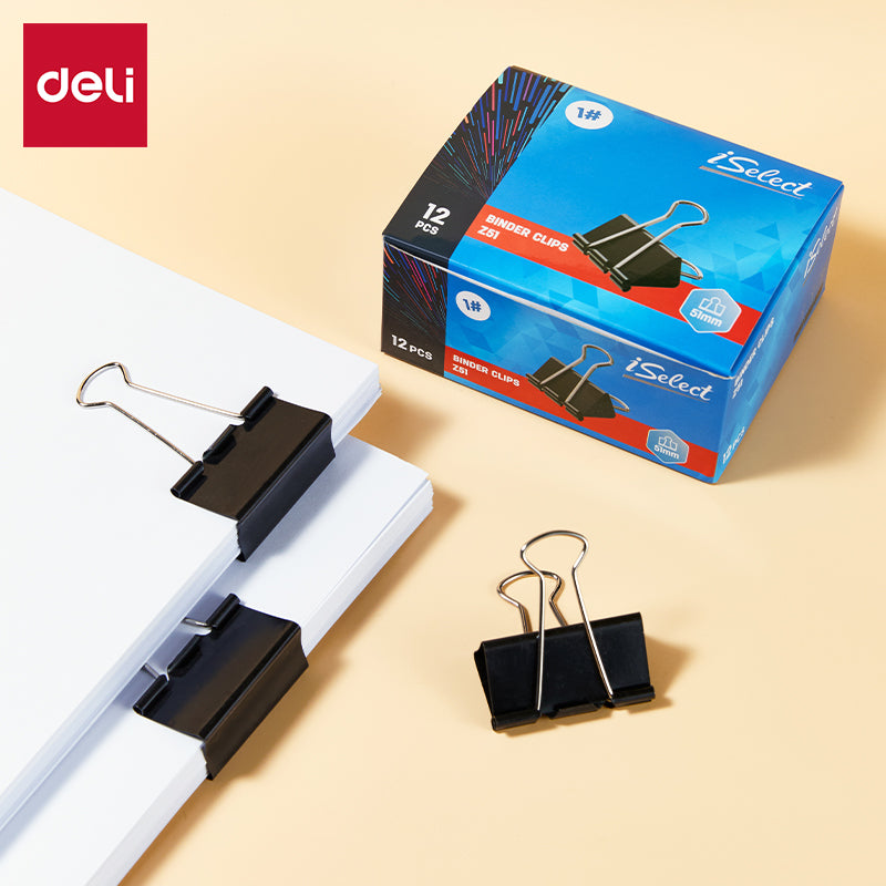 iSelect Binder Clips-1-51mm-12pcs | Smooth clamping | Sleek Metallic Finish | Curved Clip