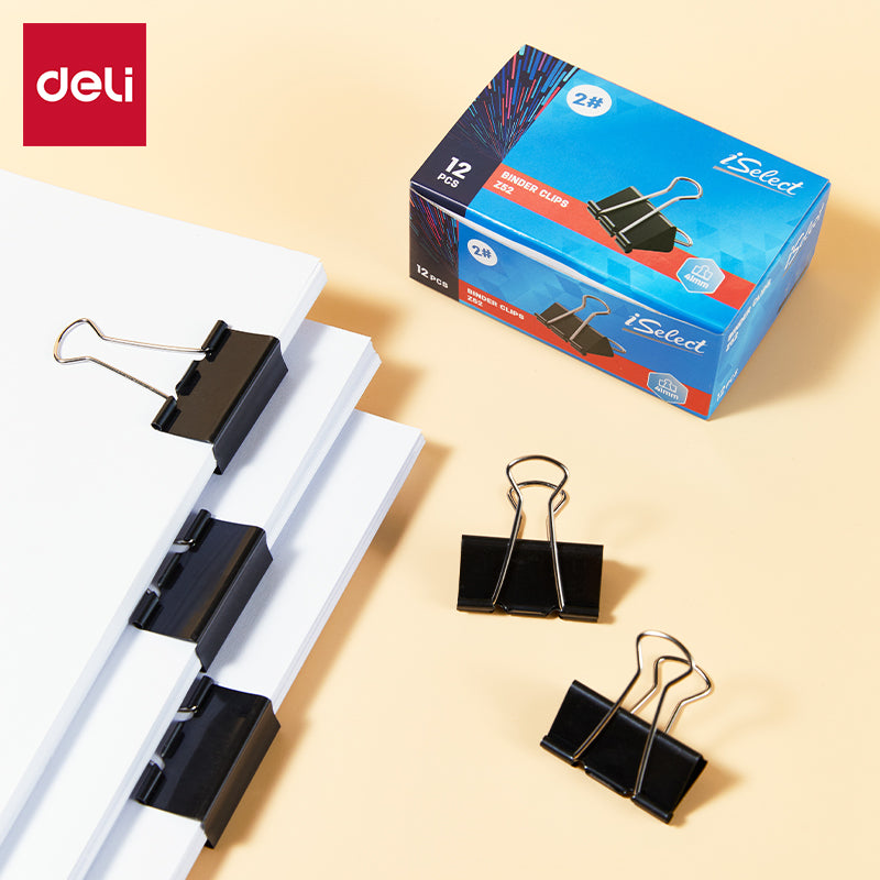 iSelect Binder Clips-2-41mm-12pcs | Smooth clamping | Sleek Metallic Finish | Curved Clip