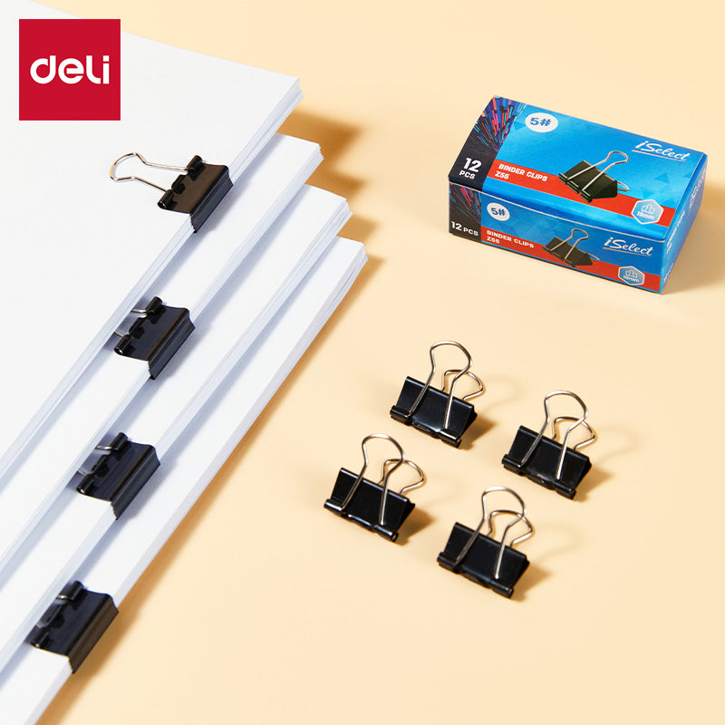 iSelect Binder Clips-5-19mm-12pcs | Smooth clamping | Sleek Metallic Finish | Curved Clip