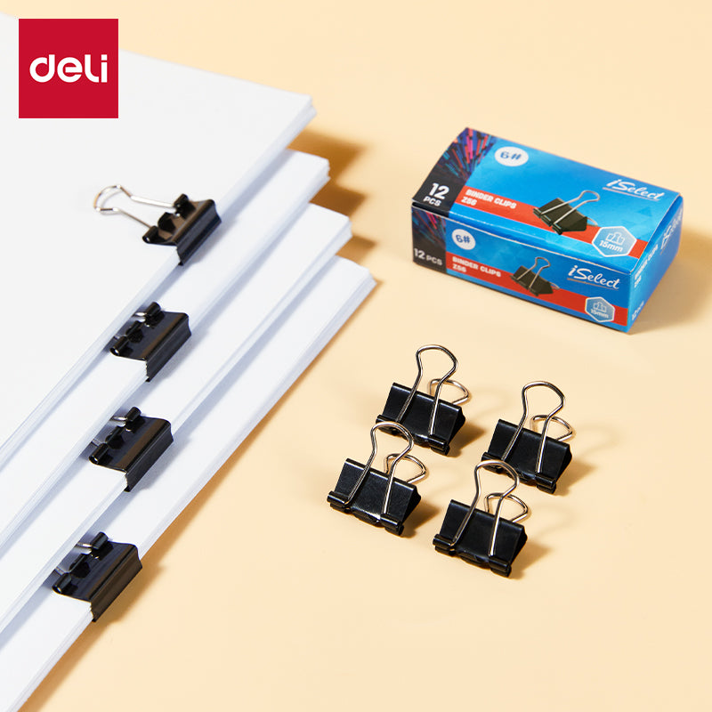 iSelect Binder Clips-6-15mm-12pcs | Smooth clamping | Sleek Metallic Finish | Curved Clip