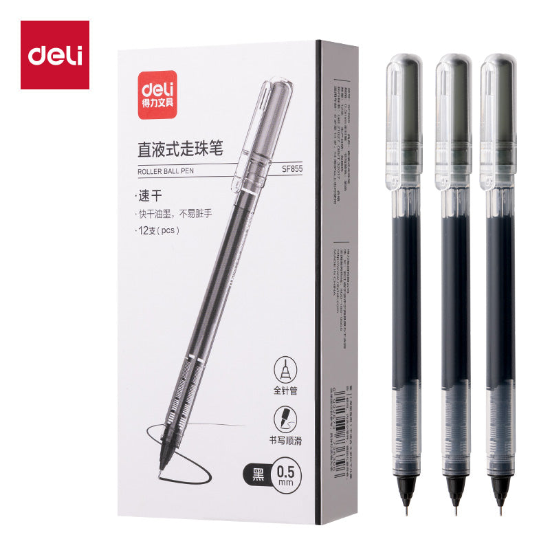 Deli Roller Pen-0.5-SF855-BK | 4X more Ink | Smudge-free | Smooth