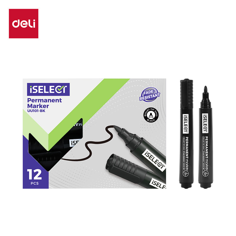 iSelect Permanent marker-2.0mm-BK | Black ink | Bullet-tip | Fade- resistant | Smooth writing | Non-toxic