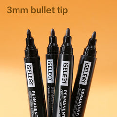 iSelect Permanent marker-2.0mm-BK | Black ink | Bullet-tip | Fade- resistant | Smooth writing | Non-toxic