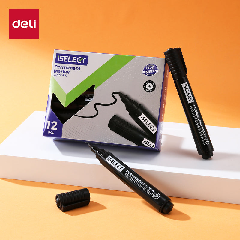 iSelect Permanent marker-2.0mm-BK | Black ink | Bullet-tip | Fade- resistant | Smooth writing | Non-toxic