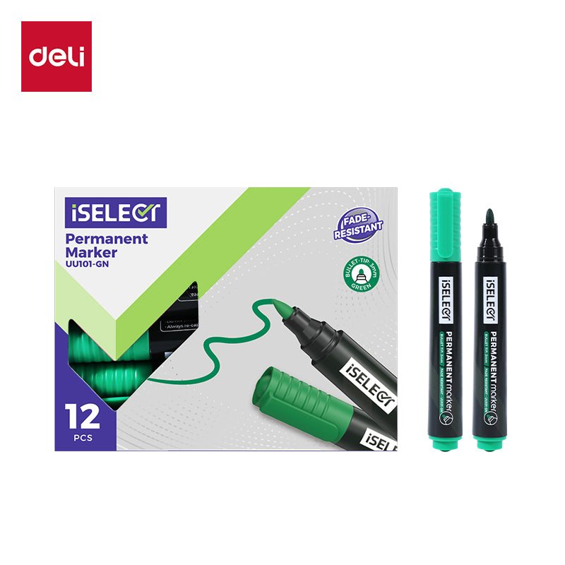 iSelect Permanent marker-2.0mm-GN | Green ink | Bullet-tip | Fade-resistant | Smooth writing | Non-toxic