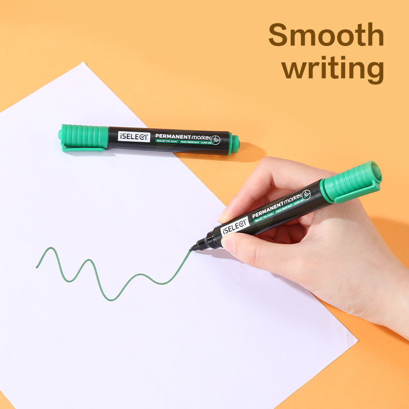 iSelect Permanent marker-2.0mm-GN | Green ink | Bullet-tip | Fade-resistant | Smooth writing | Non-toxic