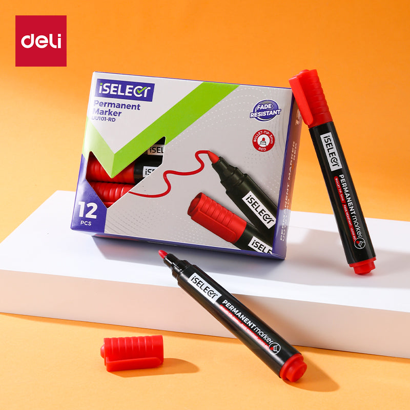 iSelect Permanent marker-2.0mm-RD | Red ink | Bullet-tip | Fade- resistant | Smooth writing | Non-toxic